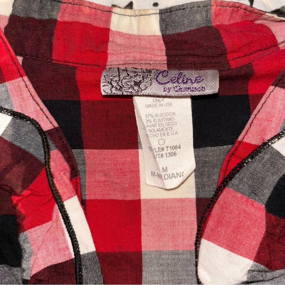 Celine red and black plaid blouse with ruffles. Size M. - Picture 4 of 7